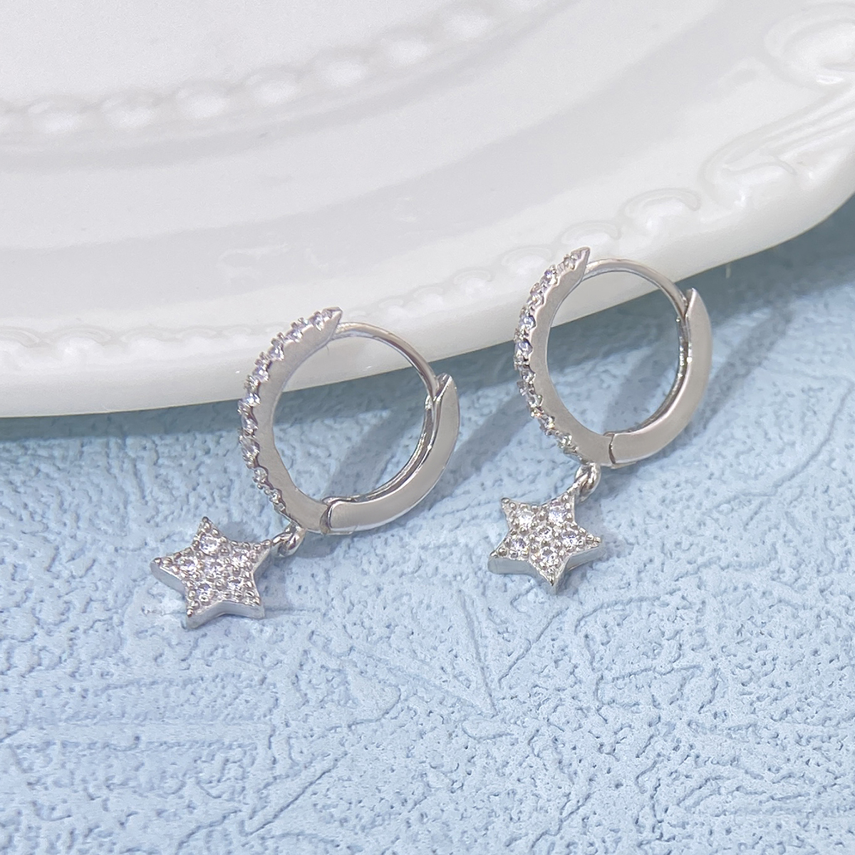1 Pair Elegant Simple Style Streetwear Star Solid Color Plating Inlay Sterling Silver Zircon Drop Earrings display picture 5