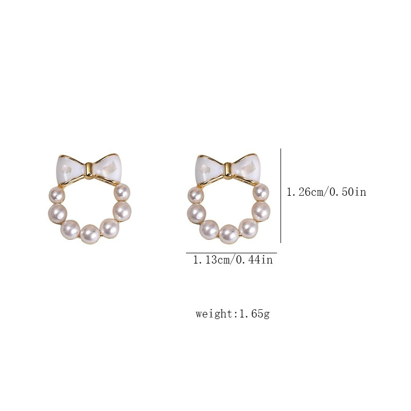 1 Pair Sweet Bow Knot Inlay Alloy Artificial Pearls Shell Ear Studs display picture 5