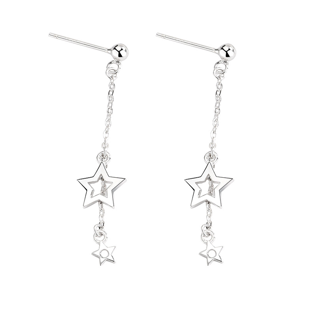 1 Pair Elegant Simple Style Star Solid Color Plating Sterling Silver Drop Earrings display picture 2