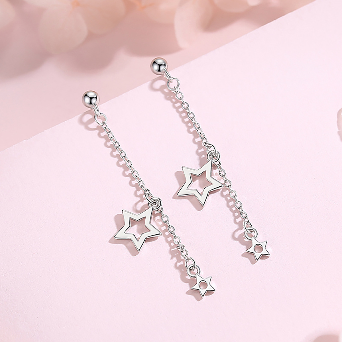 1 Pair Elegant Simple Style Star Solid Color Plating Sterling Silver Drop Earrings display picture 4