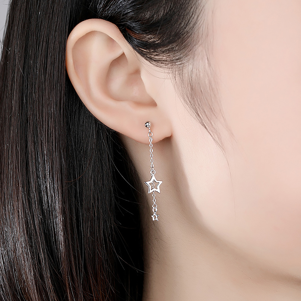 1 Pair Elegant Simple Style Star Solid Color Plating Sterling Silver Drop Earrings display picture 5