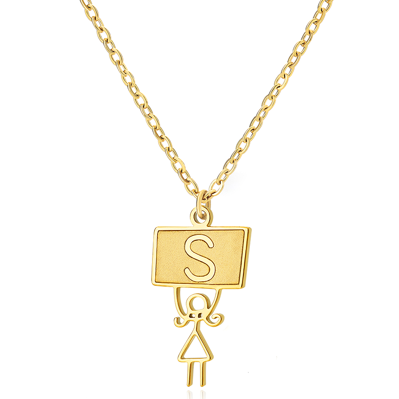 Ig Style Cute Vintage Style Cartoon Character Letter Stainless Steel Plating 18k Gold Plated Pendant Necklace display picture 9