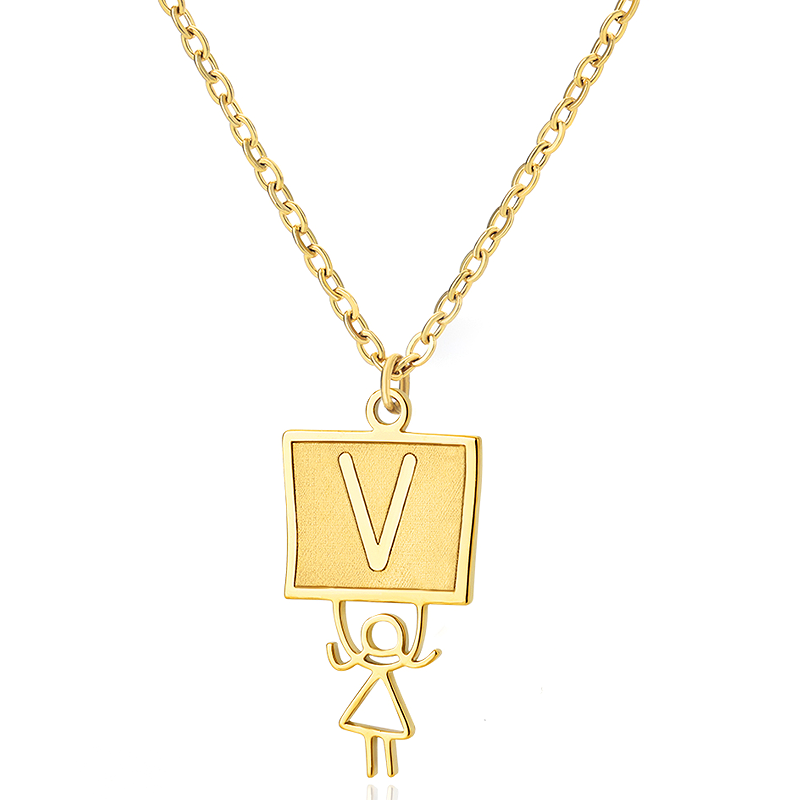 Ig Style Cute Vintage Style Cartoon Character Letter Stainless Steel Plating 18k Gold Plated Pendant Necklace display picture 10