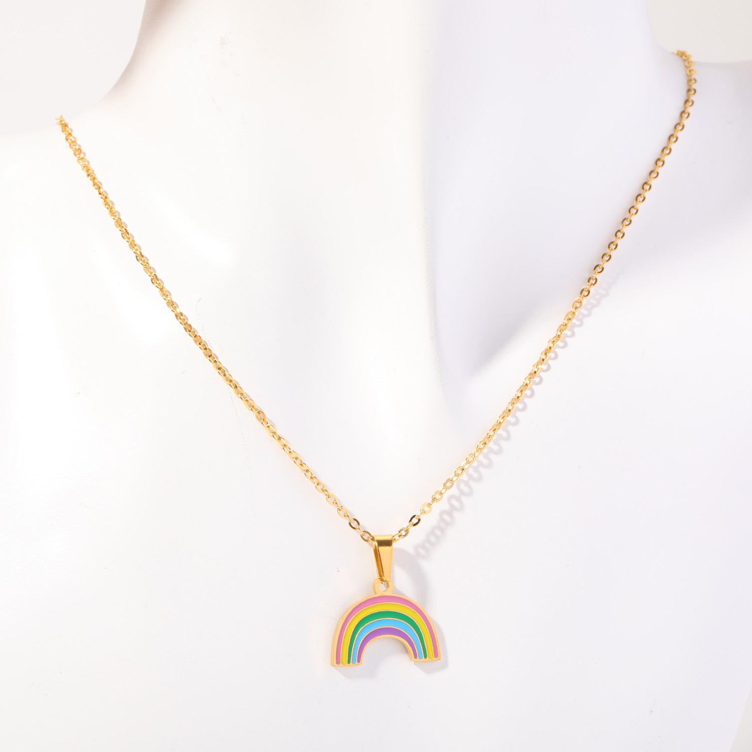 201 Stainless Steel 304 Stainless Steel Titanium Steel Gold Plated Sweet Plating Rainbow Pendant Necklace display picture 4