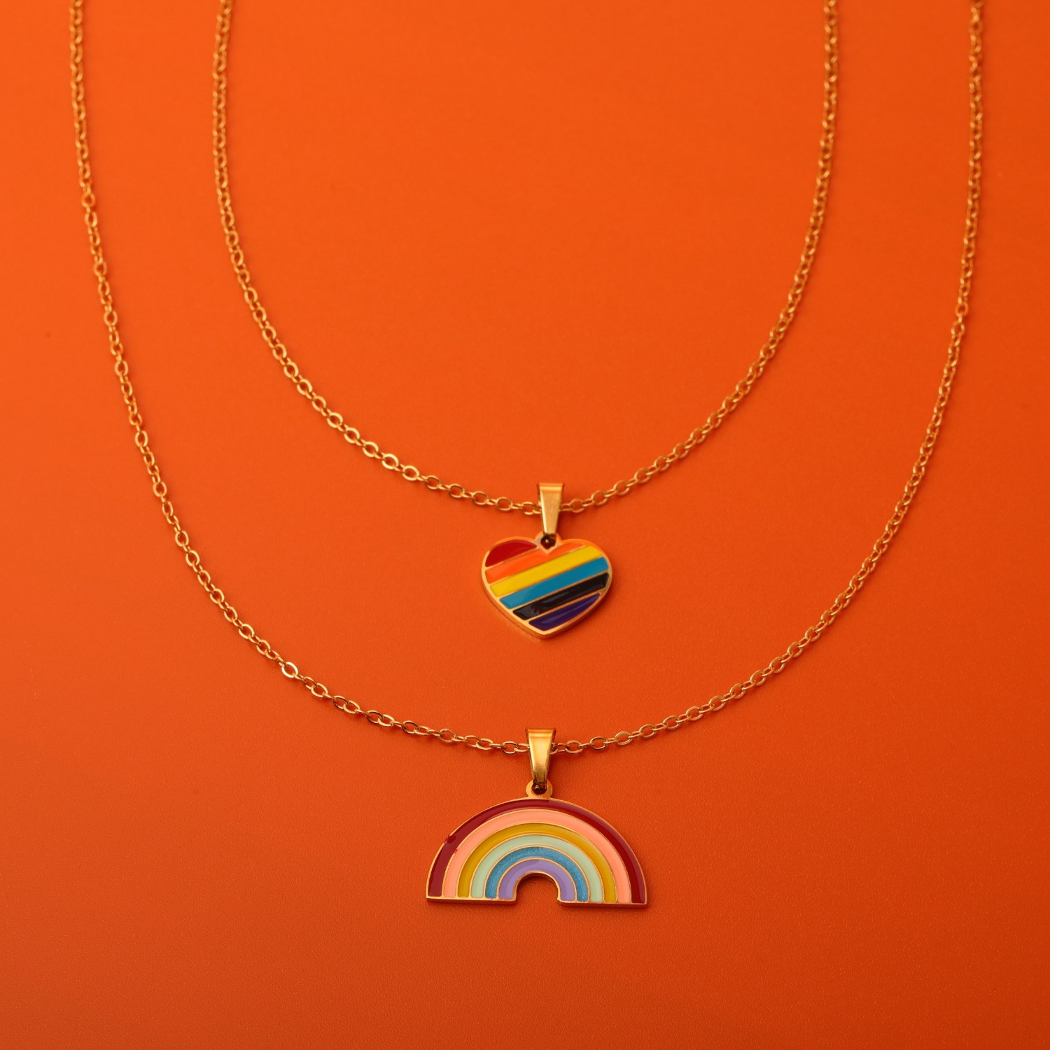 201 Stainless Steel 304 Stainless Steel Titanium Steel Gold Plated Sweet Plating Rainbow Pendant Necklace display picture 6