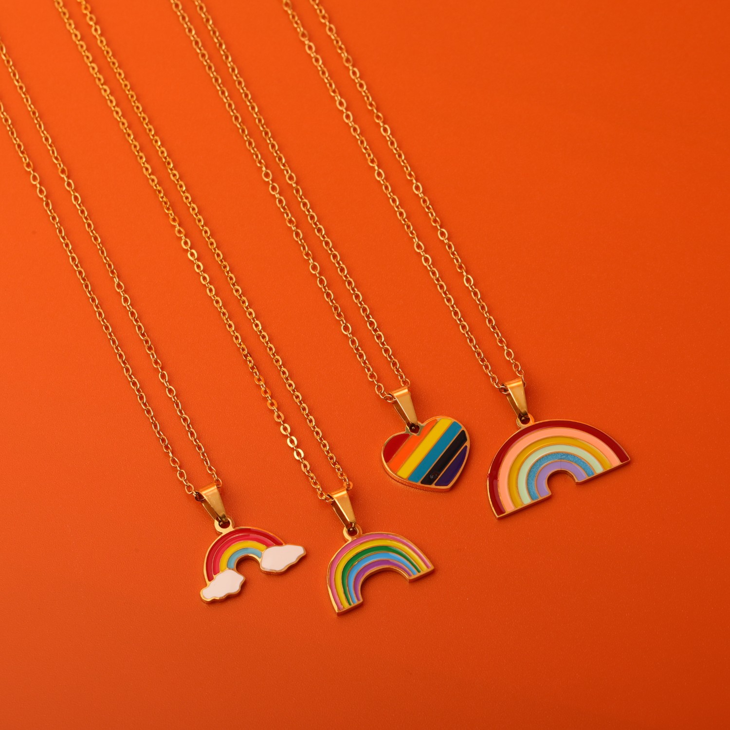 201 Stainless Steel 304 Stainless Steel Titanium Steel Gold Plated Sweet Plating Rainbow Pendant Necklace display picture 5