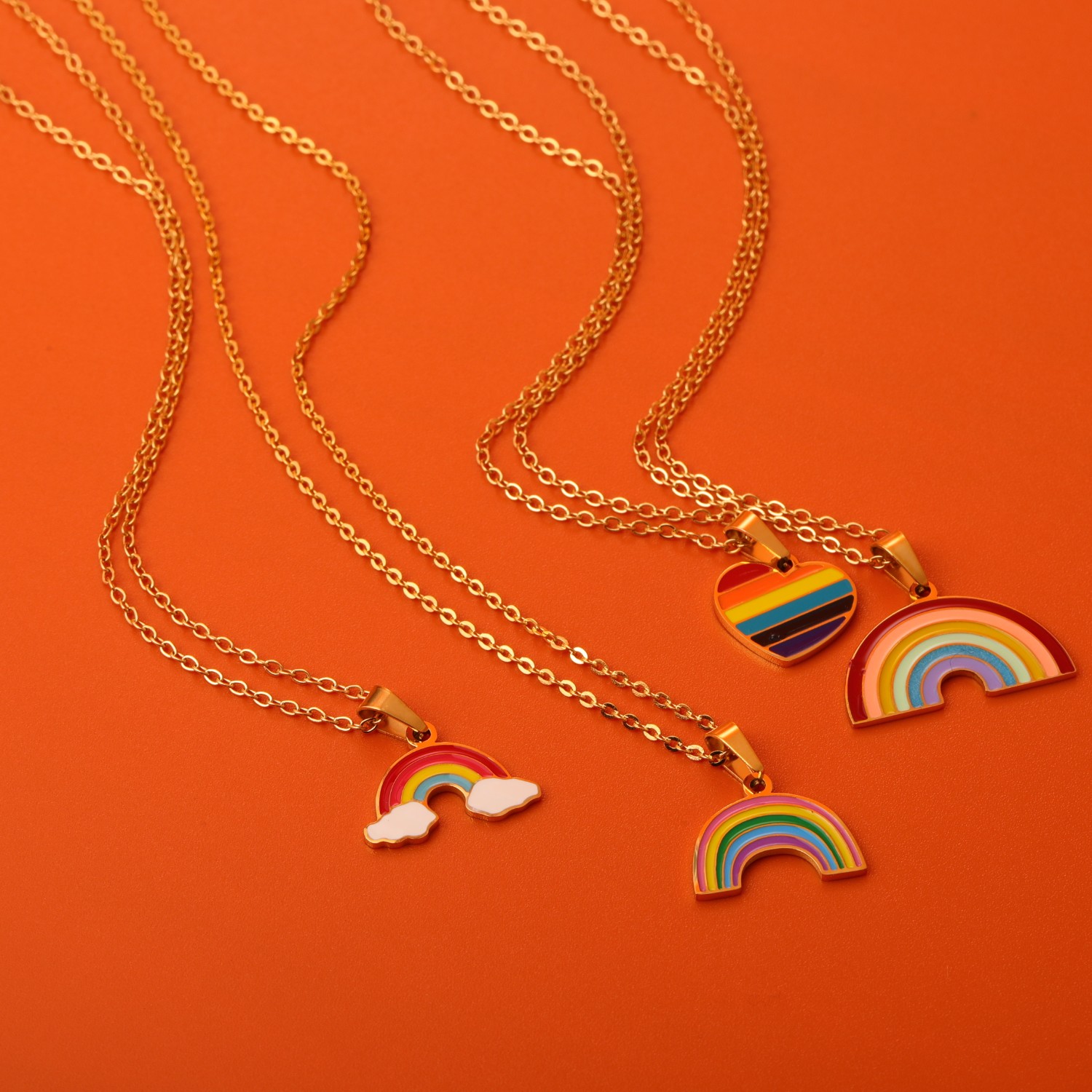 201 Stainless Steel 304 Stainless Steel Titanium Steel Gold Plated Sweet Plating Rainbow Pendant Necklace display picture 8