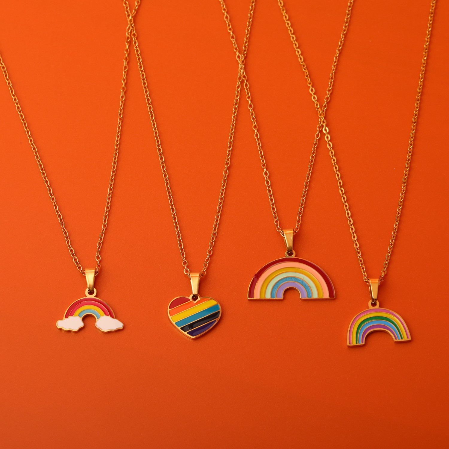 201 Stainless Steel 304 Stainless Steel Titanium Steel Gold Plated Sweet Plating Rainbow Pendant Necklace display picture 7
