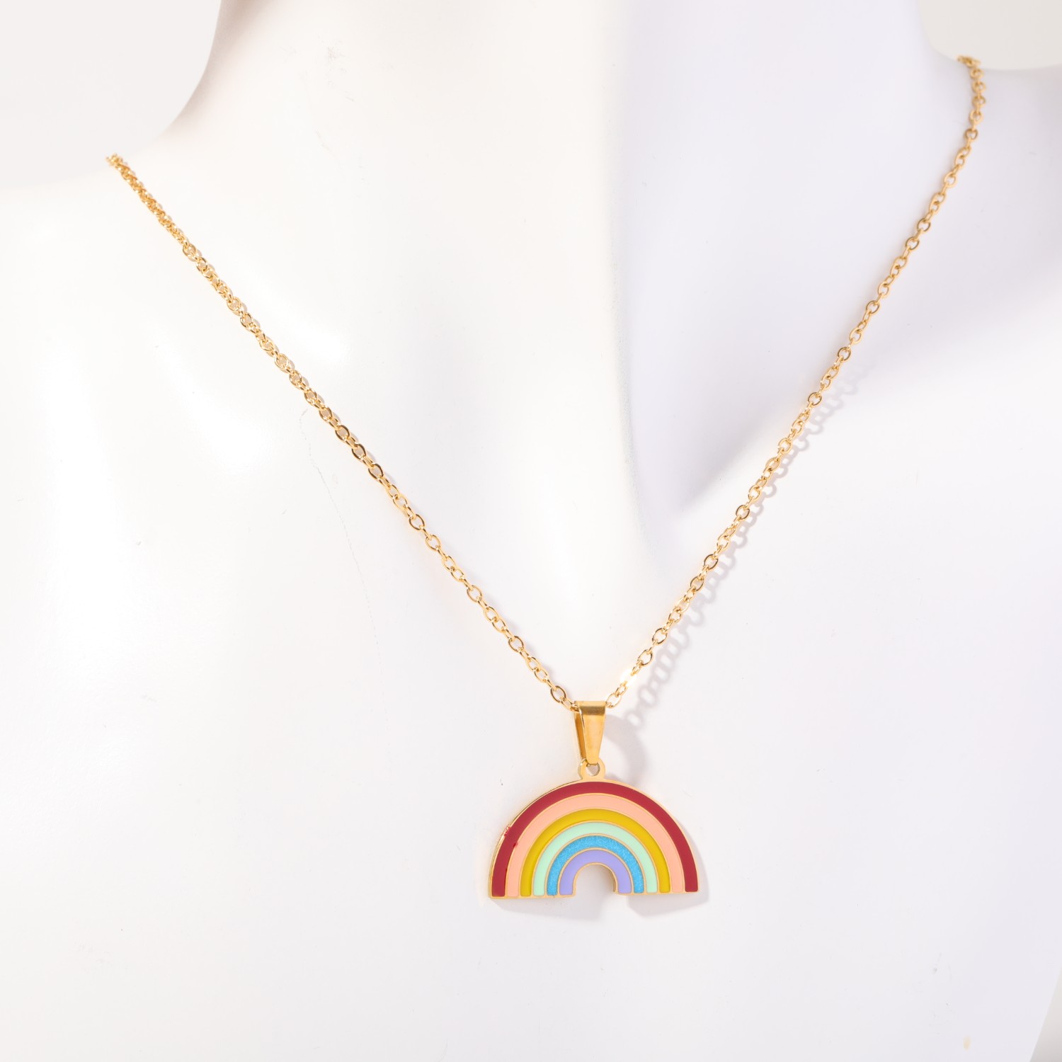 201 Stainless Steel 304 Stainless Steel Titanium Steel Gold Plated Sweet Plating Rainbow Pendant Necklace display picture 1