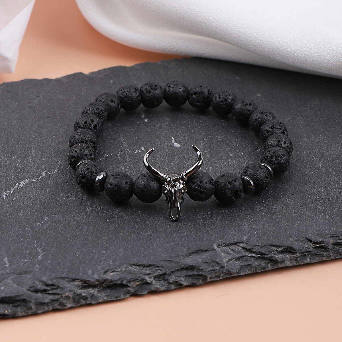 Commute Cool Style Round Stone Beaded Plating Rhodium Plated Men's Bracelets display picture 2