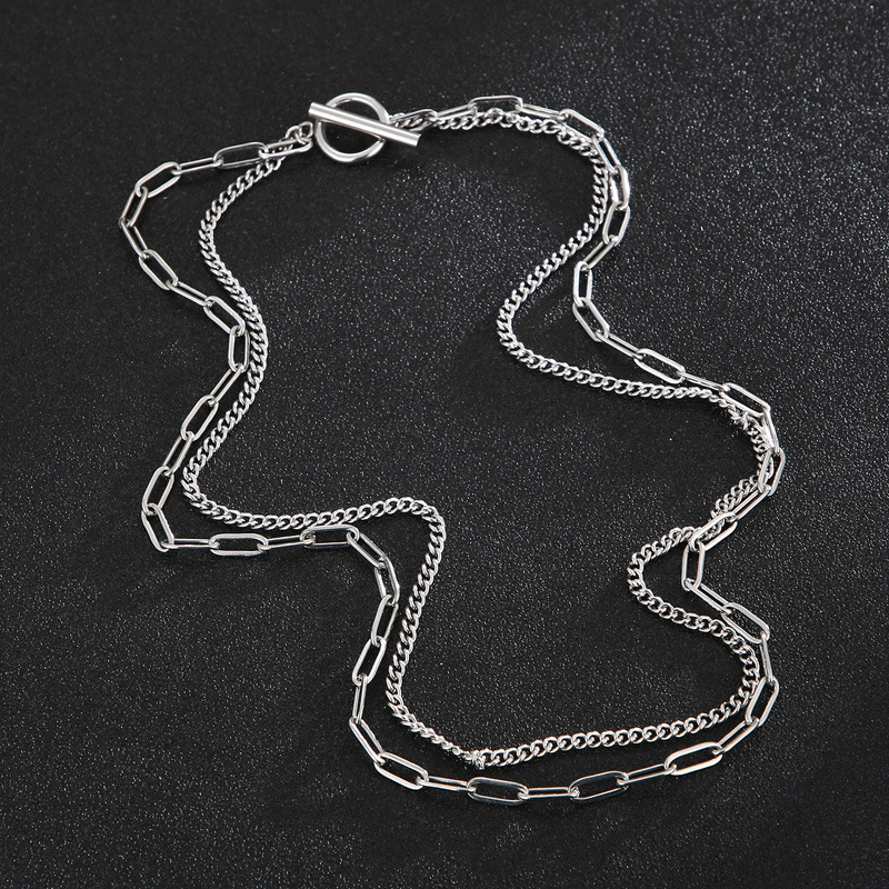 Einfacher Stil Geometrisch Rostfreier Stahl Knebel Männer Doppellagige Halsketten display picture 2