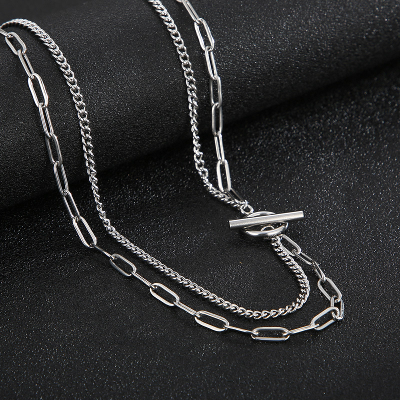 Einfacher Stil Geometrisch Rostfreier Stahl Knebel Männer Doppellagige Halsketten display picture 4