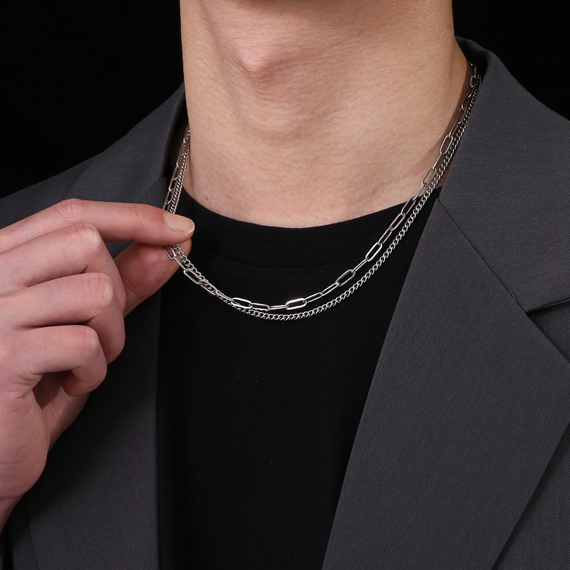 Einfacher Stil Geometrisch Rostfreier Stahl Knebel Männer Doppellagige Halsketten display picture 6
