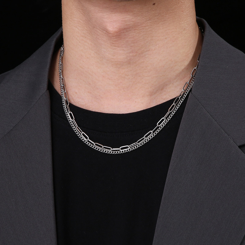 Einfacher Stil Geometrisch Rostfreier Stahl Knebel Männer Doppellagige Halsketten display picture 7