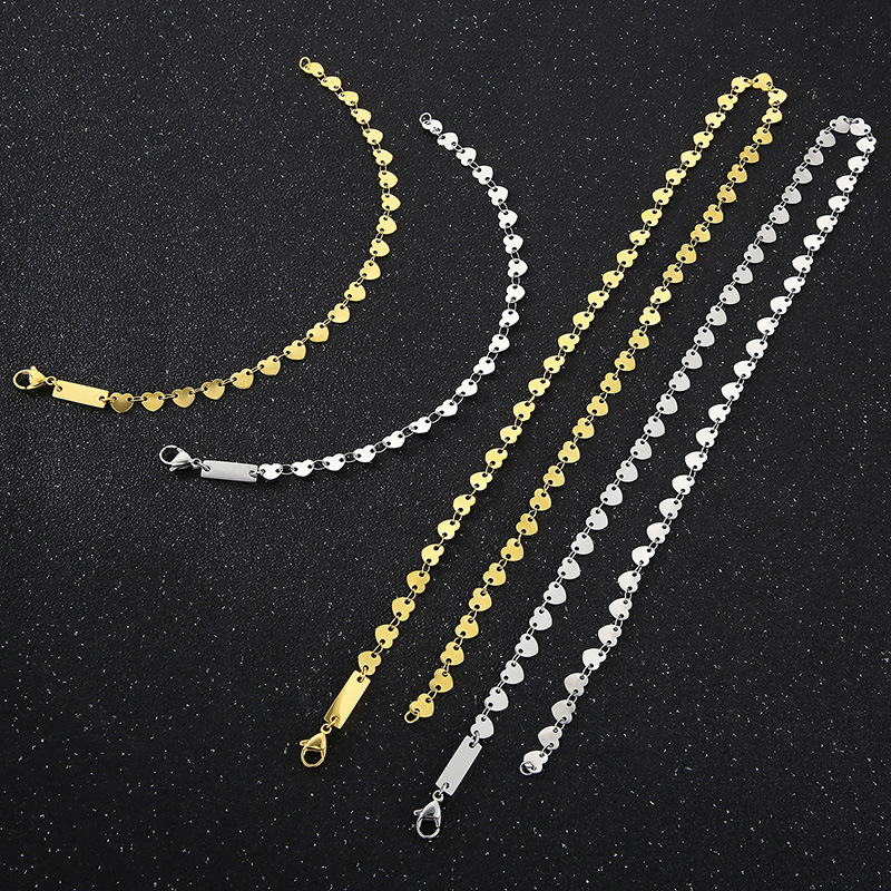 Titanium Steel 18K Gold Plated Simple Style Classic Style Plating Chain Solid Color Bracelets Necklace display picture 3