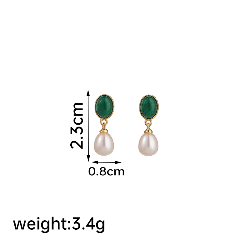 1 Pair Elegant Geometric Plating Inlay Freshwater Pearl Copper Natural Stone 18k Gold Plated Drop Earrings display picture 7