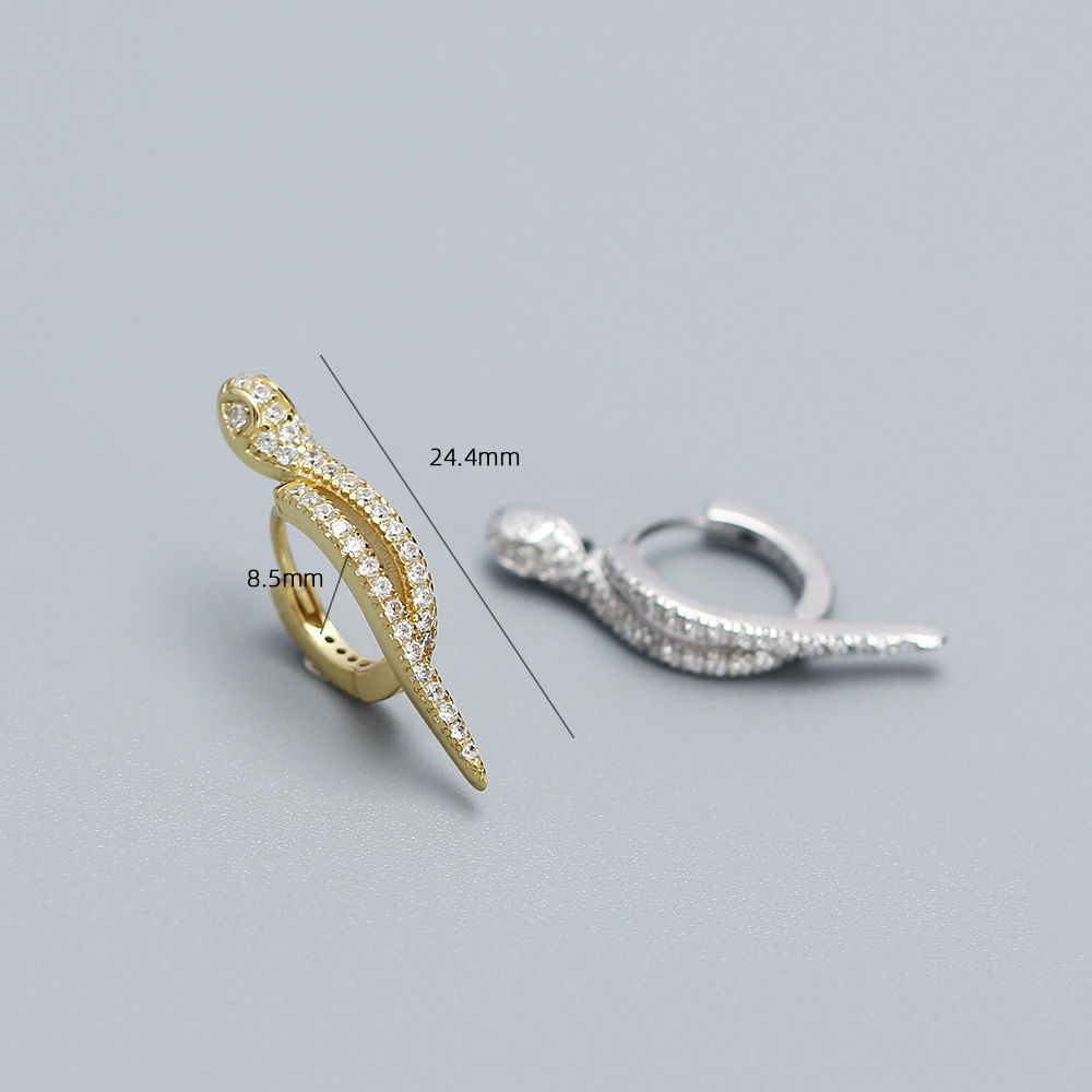 1 Pair Basic Modern Style Snake Plating Inlay Sterling Silver Zircon Earrings display picture 1