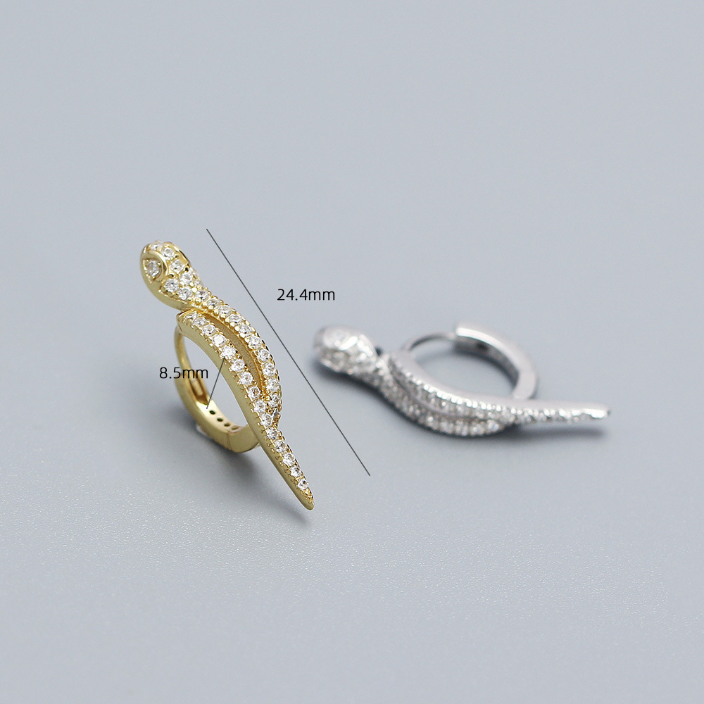 1 Paire De Base Style Moderne Serpent Placage Incruster Argent Sterling Zircon Des Boucles D'oreilles display picture 1