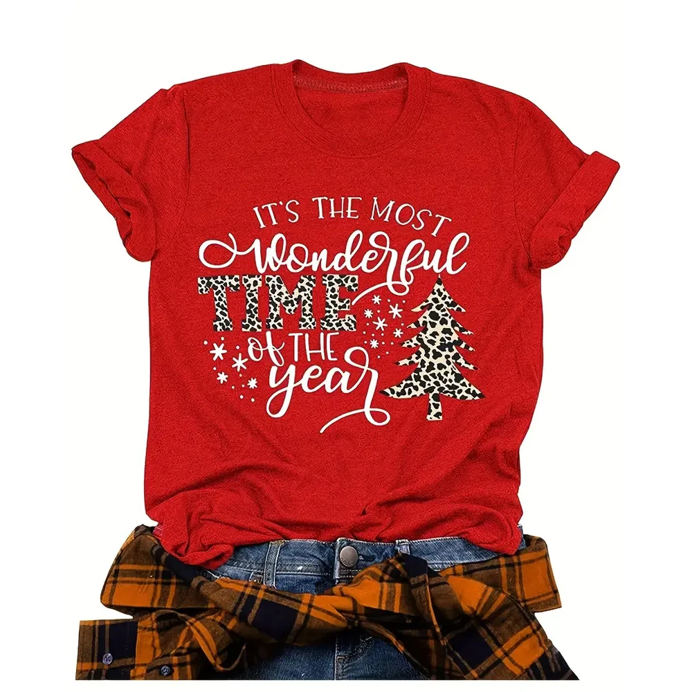 Women's T-shirt Short Sleeve T-shirts Printing Casual Christmas Tree Letter display picture 2