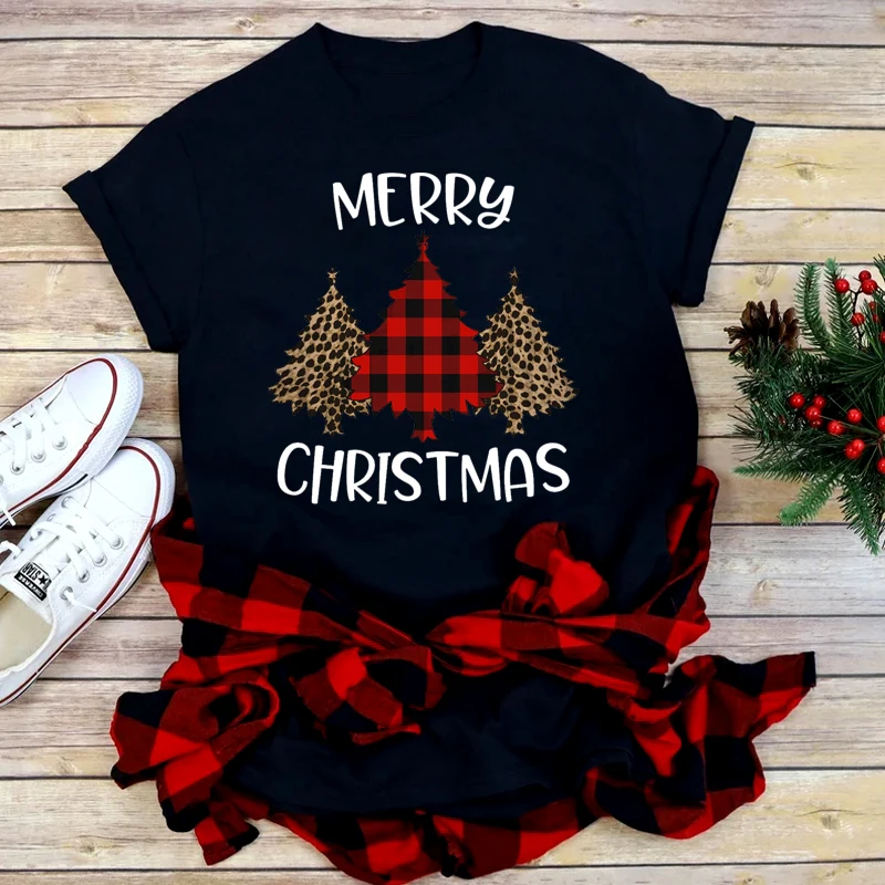 Women's T-shirt Short Sleeve T-shirts Printing Casual Christmas Tree Letter display picture 1