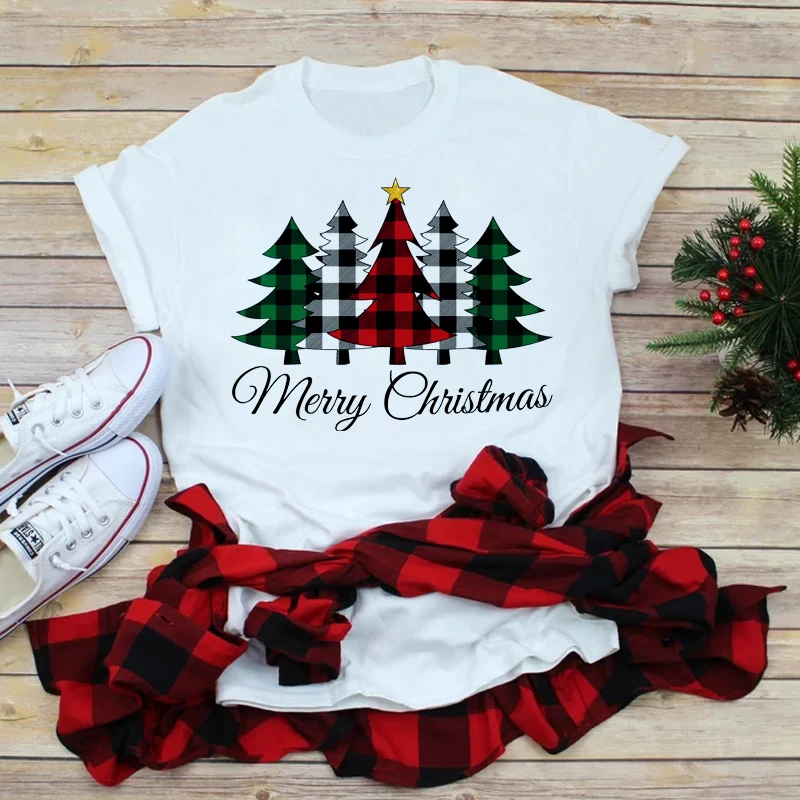 Frau T-shirt Kurzarm T-shirts Drucken Lässig Weihnachtsbaum Brief display picture 7