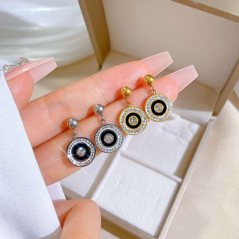 1 Pair Classic Style Roman Style Geometric Inlay Titanium Steel Artificial Gemstones Drop Earrings display picture 3