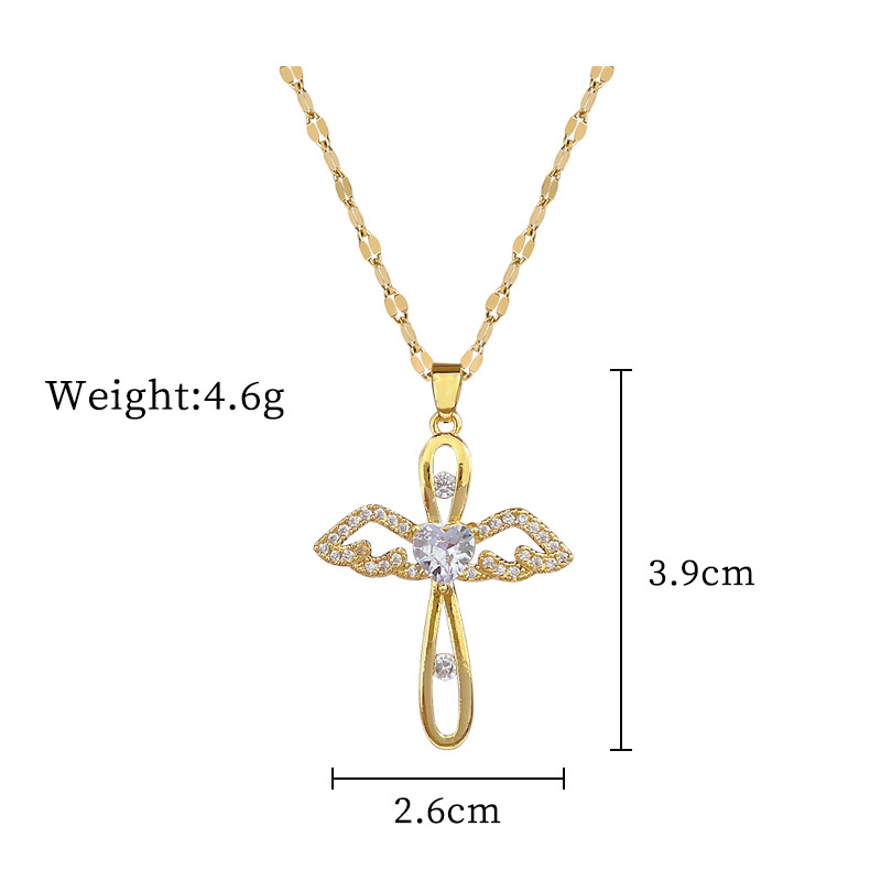 Wholesale Simple Style Streetwear Geometric Angel Titanium Steel Copper Inlay Artificial Gemstones Pendant Necklace display picture 2
