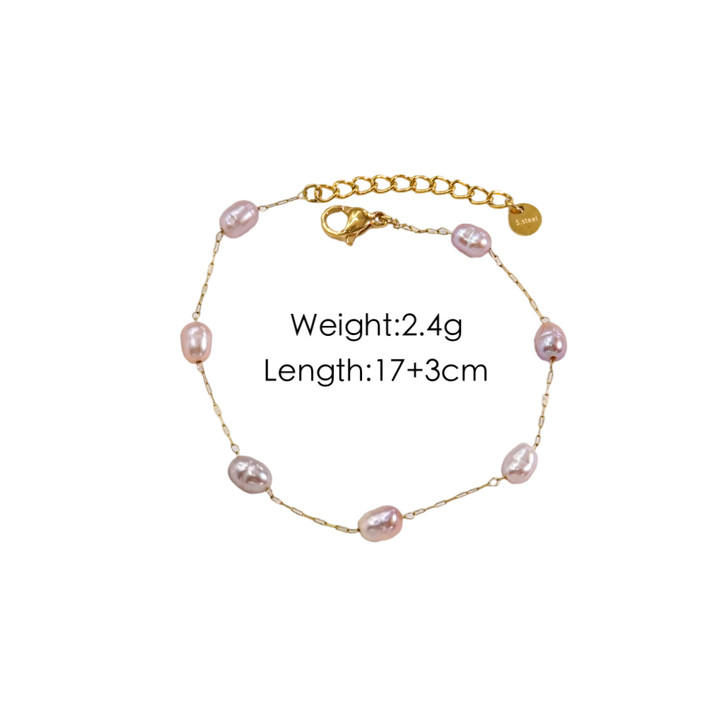 304 Stainless Steel Freshwater Pearl 14K Gold Plated Elegant Simple Style Classic Style Geometric Freshwater Pearl Bracelets Anklet Necklace display picture 4