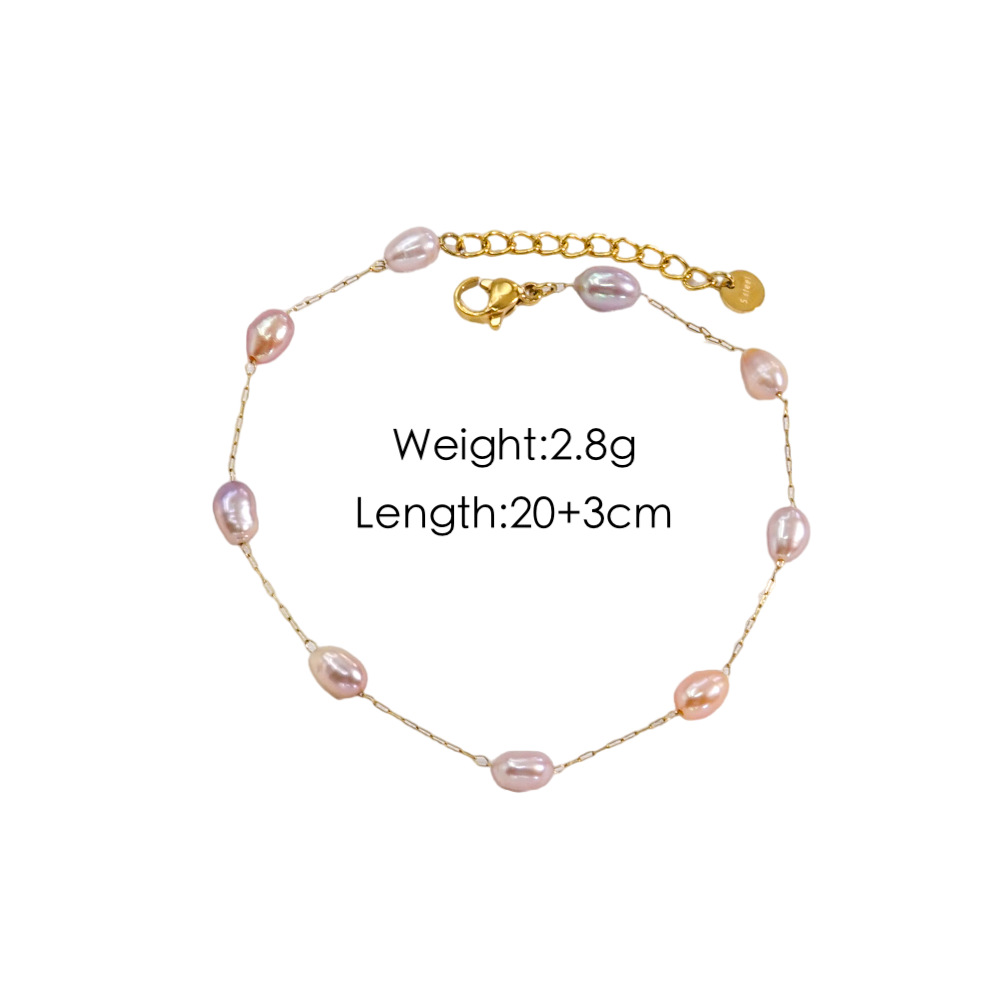 304 Stainless Steel Freshwater Pearl 14K Gold Plated Elegant Simple Style Classic Style Geometric Freshwater Pearl Bracelets Anklet Necklace display picture 5