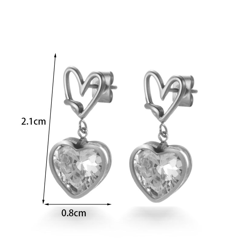 1 Pair Elegant Basic Simple Style Geometric Heart Shape Flower Plating Inlay Stainless Steel Zircon 18k Gold Plated Drop Earrings display picture 1