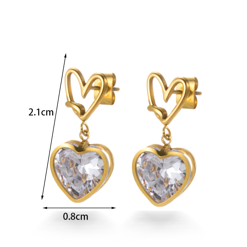 1 Pair Elegant Basic Simple Style Geometric Heart Shape Flower Plating Inlay Stainless Steel Zircon 18k Gold Plated Drop Earrings display picture 3
