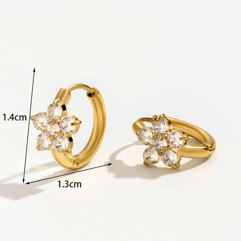 1 Pair Elegant Basic Simple Style Geometric Heart Shape Flower Plating Inlay Stainless Steel Zircon 18k Gold Plated Drop Earrings display picture 7