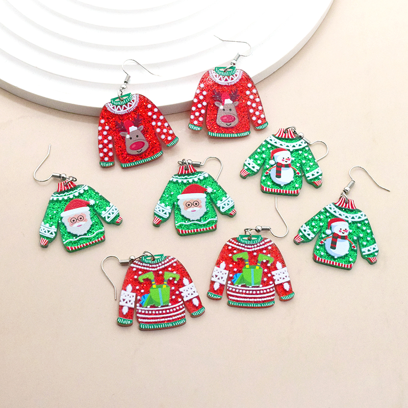 1 Pair Simple Style Christmas Tree Printing Arylic Drop Earrings display picture 10