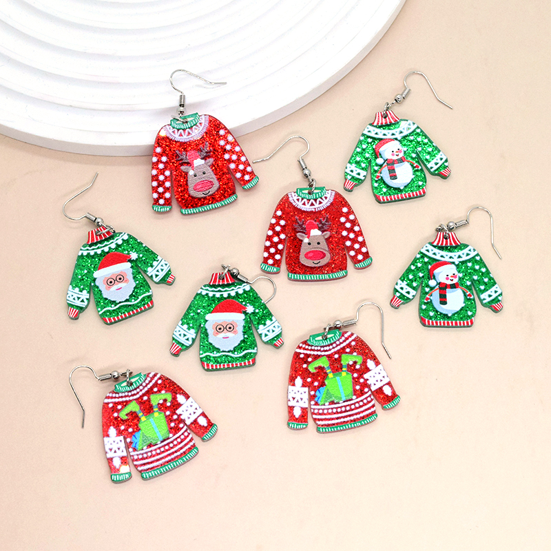 1 Pair Simple Style Christmas Tree Printing Arylic Drop Earrings display picture 9