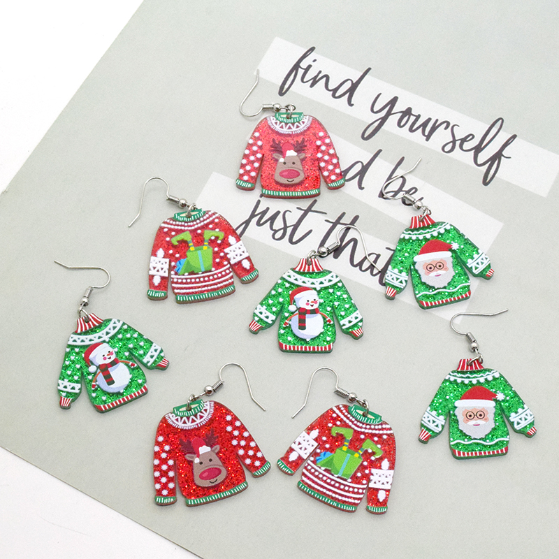 1 Pair Simple Style Christmas Tree Printing Arylic Drop Earrings display picture 11