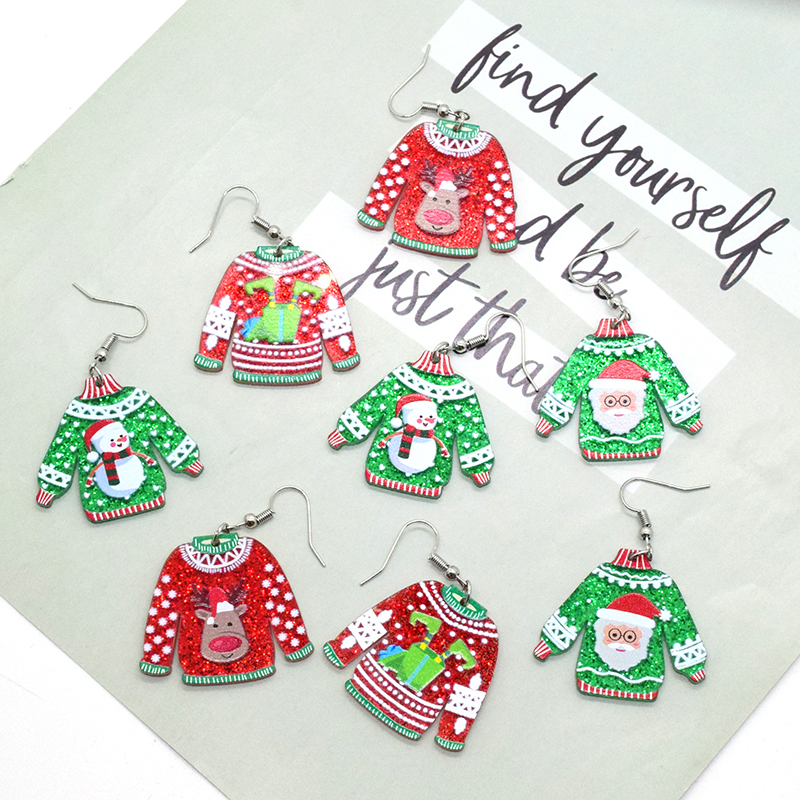 1 Pair Simple Style Christmas Tree Printing Arylic Drop Earrings display picture 3