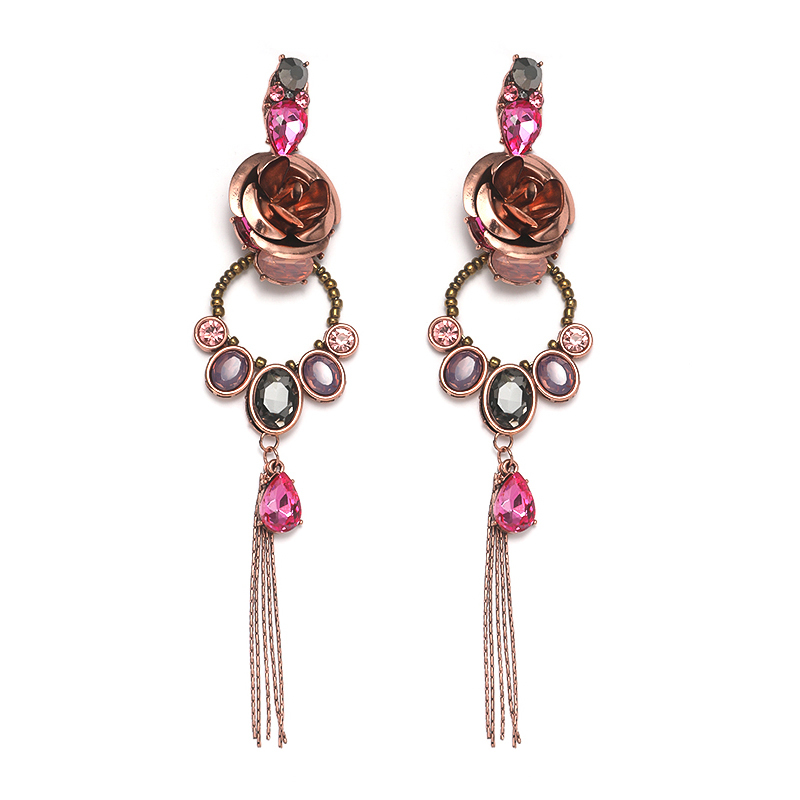 1 Pair Elegant Luxurious Rose Inlay Alloy Rhinestones Gold Plated Drop Earrings display picture 1