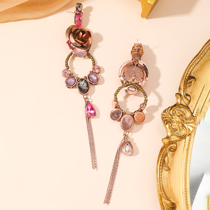 1 Par Elegante Lujoso Rosa Embutido Aleación Diamantes De Imitación Chapado En Oro Pendientes De Gota display picture 2