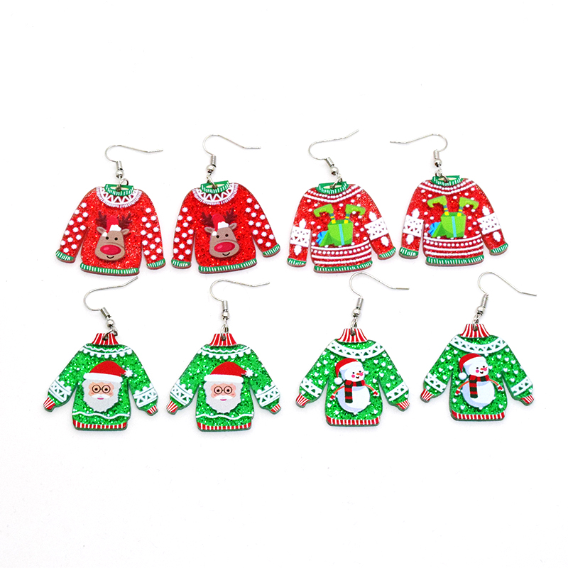 1 Pair Simple Style Christmas Tree Printing Arylic Drop Earrings display picture 4