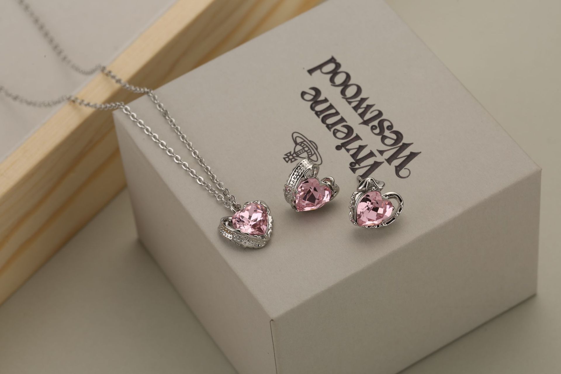 Casual Lady Heart Shape Brass Inlay Zircon Earrings Necklace display picture 5