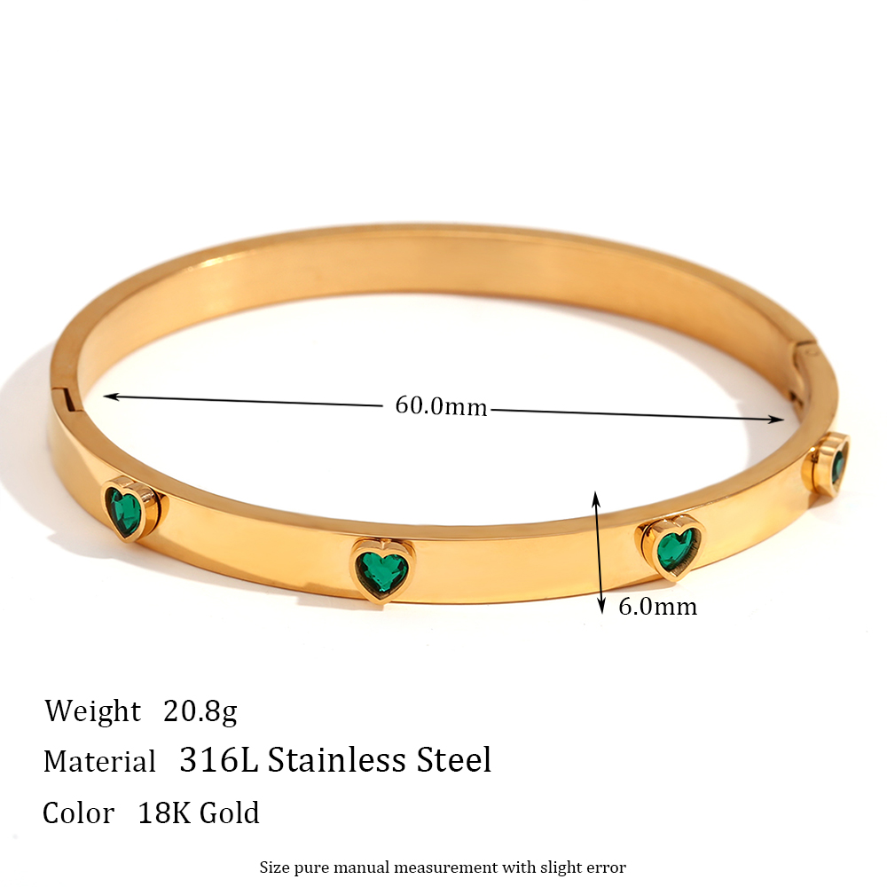 Basic Simple Style Classic Style Heart Shape Stainless Steel Plating Inlay Zircon 18k Gold Plated Bangle display picture 2