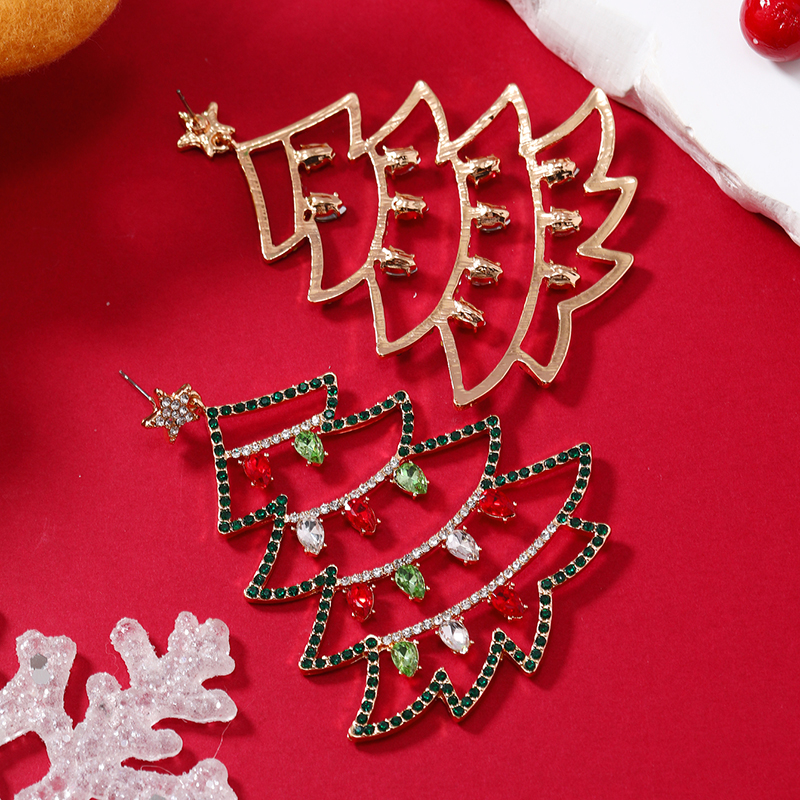 1 Pair Cute Christmas Tree Gingerbread Star Plating Hollow Out Inlay Arylic Alloy Rhinestones Gold Plated Drop Earrings display picture 17