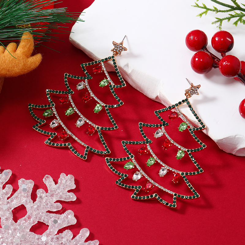 1 Pair Cute Christmas Tree Gingerbread Star Plating Hollow Out Inlay Arylic Alloy Rhinestones Gold Plated Drop Earrings display picture 18