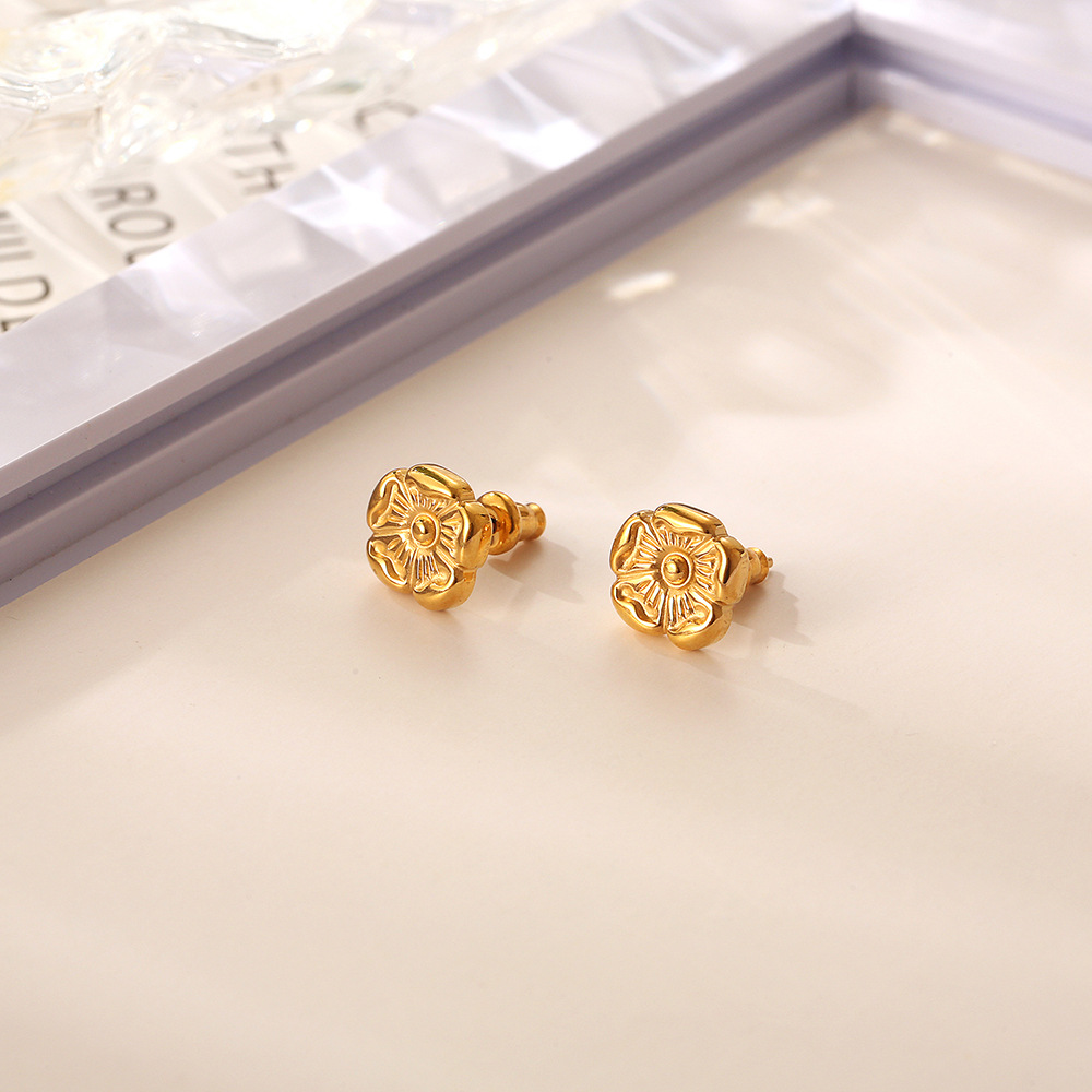 1 Pair Hip-Hop Flower Plating 304 Stainless Steel 18K Gold Plated Ear Studs display picture 1