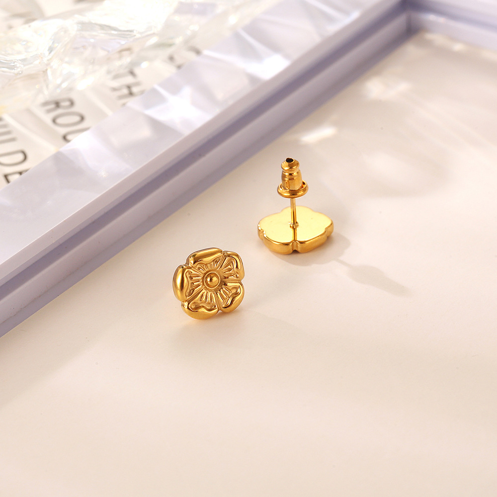 1 Pair Hip-Hop Flower Plating 304 Stainless Steel 18K Gold Plated Ear Studs display picture 3