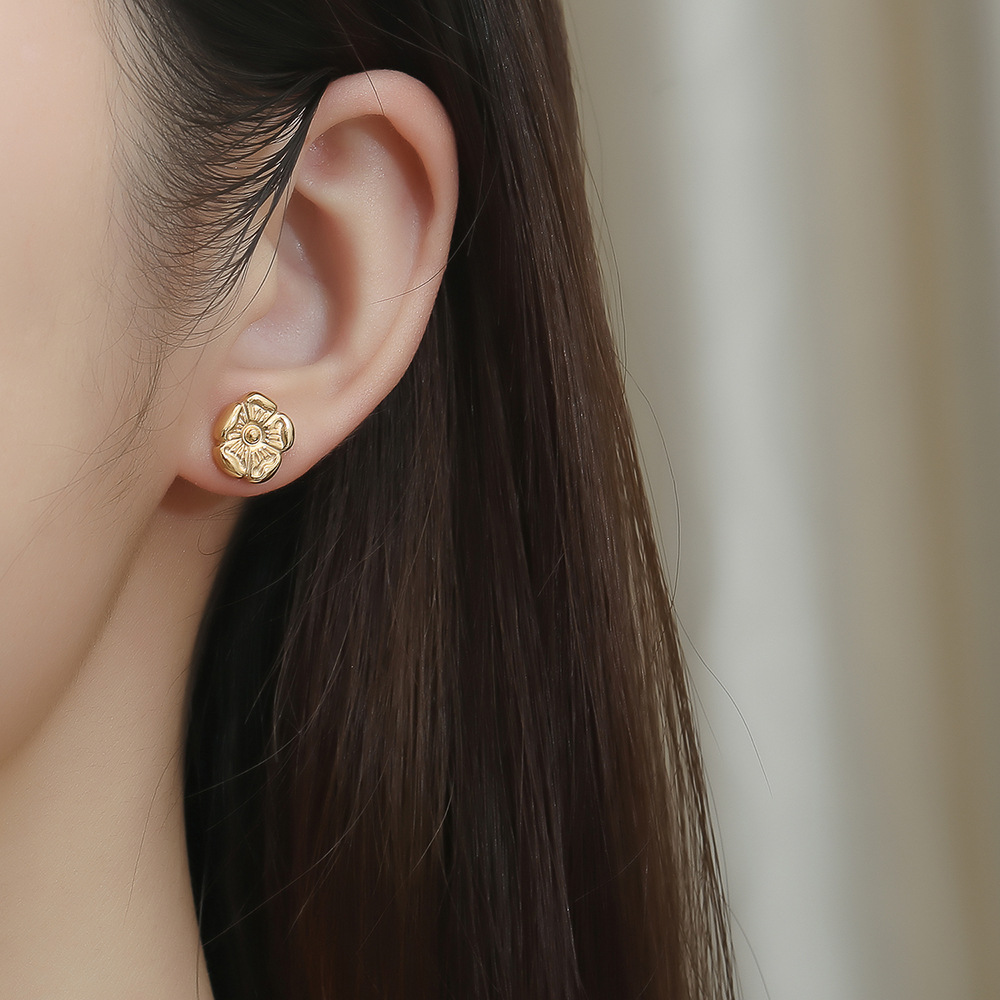 1 Pair Hip-Hop Flower Plating 304 Stainless Steel 18K Gold Plated Ear Studs display picture 4