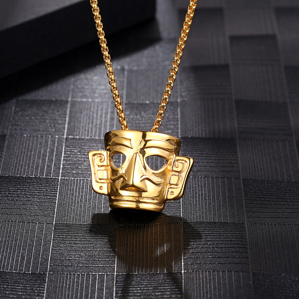 Retro Mask 304 Stainless Steel Plating 18K Gold Plated Unisex Pendant Necklace display picture 1
