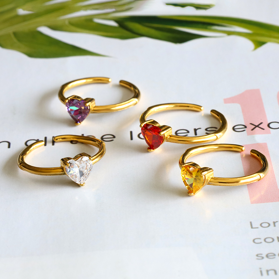 Glam Lady Heart Shape Stainless Steel Plating Inlay Zircon 18k Gold Plated Open Rings display picture 6