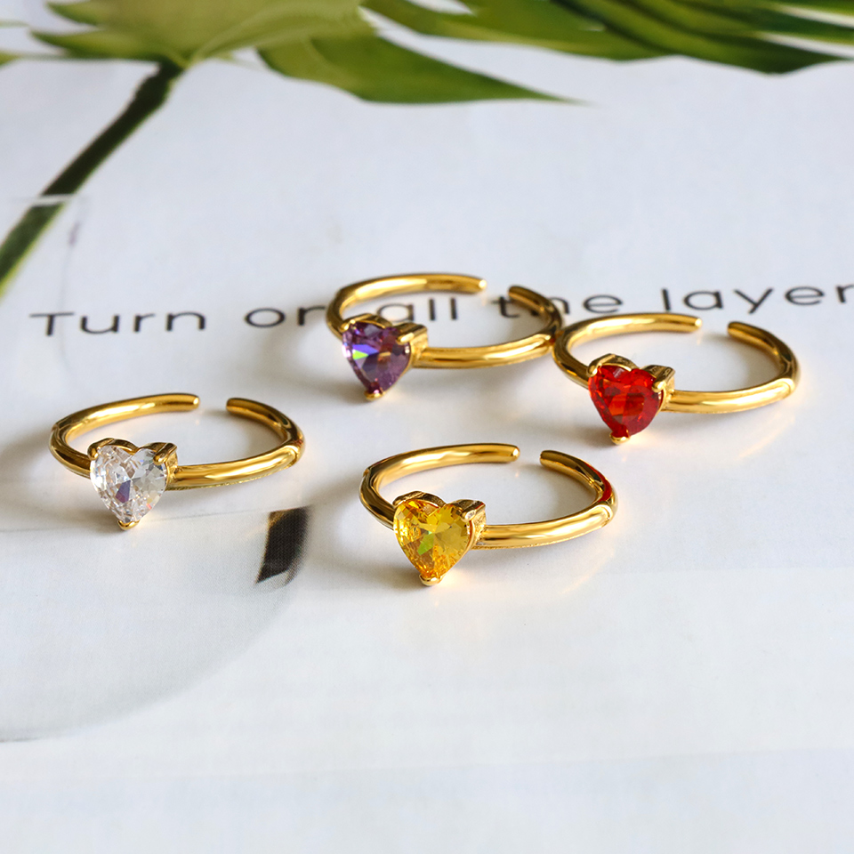 Glam Lady Heart Shape Stainless Steel Plating Inlay Zircon 18k Gold Plated Open Rings display picture 7