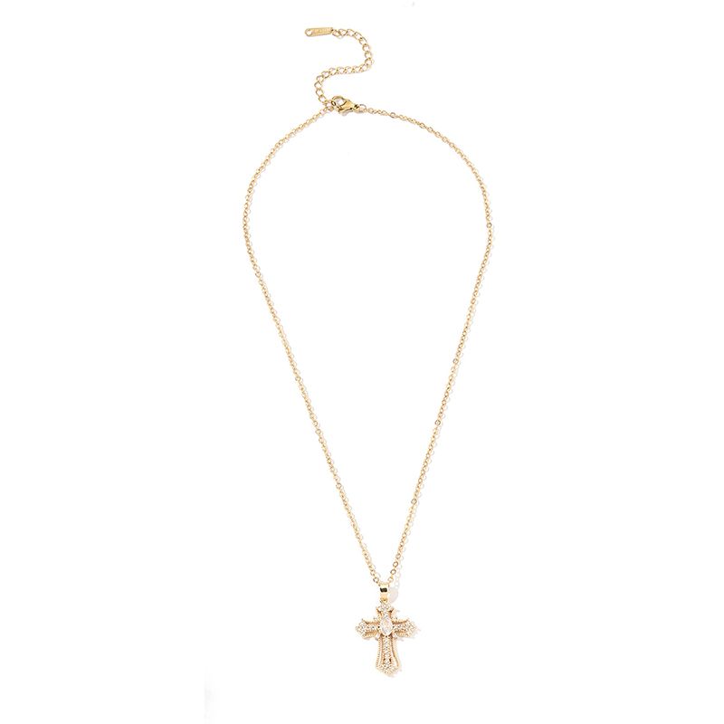 Copper Luxurious Plating Inlay Cross Zircon Pendant Necklace display picture 2